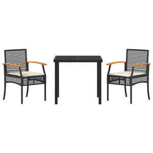 vidaXL Garden Dining Set with Cushions 3 pcs Black Rattan