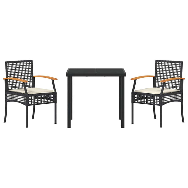 vidaXL Garden Dining Set with Cushions 3 pcs Black Rattan