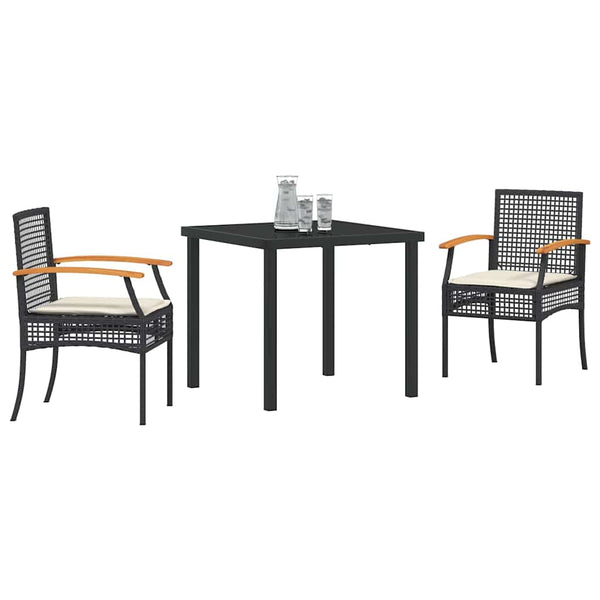 vidaXL Garden Dining Set with Cushions 3 pcs Black Rattan