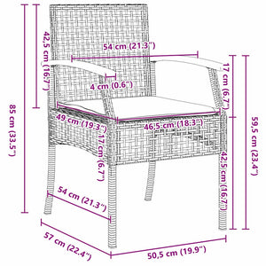 vidaXL Garden Dining Set with Cushions 3 pcs Black Rattan