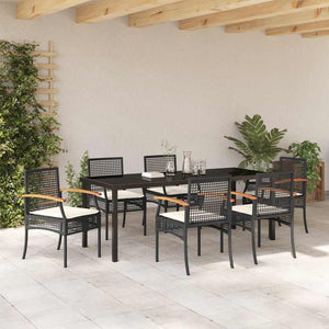 vidaXL Garden Dining Set with Cushions 7 pcs Black Rattan