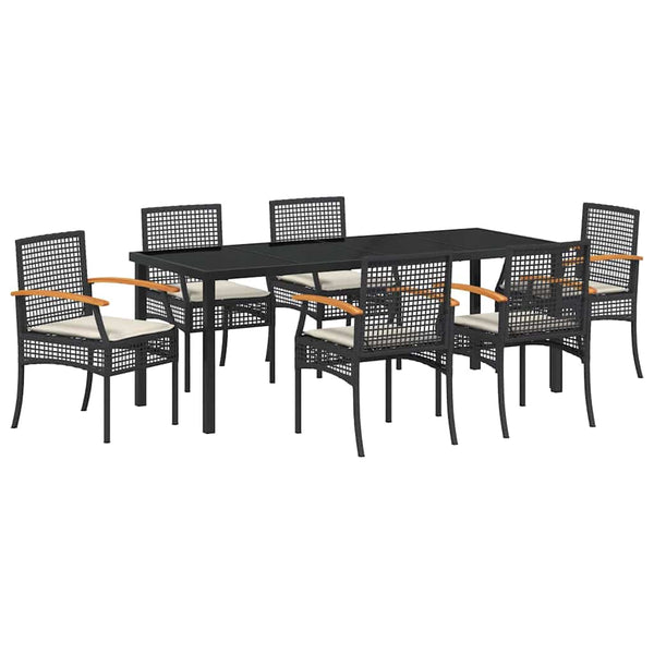 vidaXL Garden Dining Set with Cushions 7 pcs Black Rattan