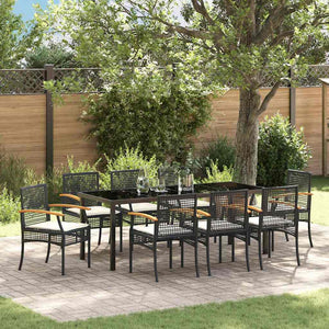 vidaXL Garden Dining Set with Cushions 9 pcs Black Rattan