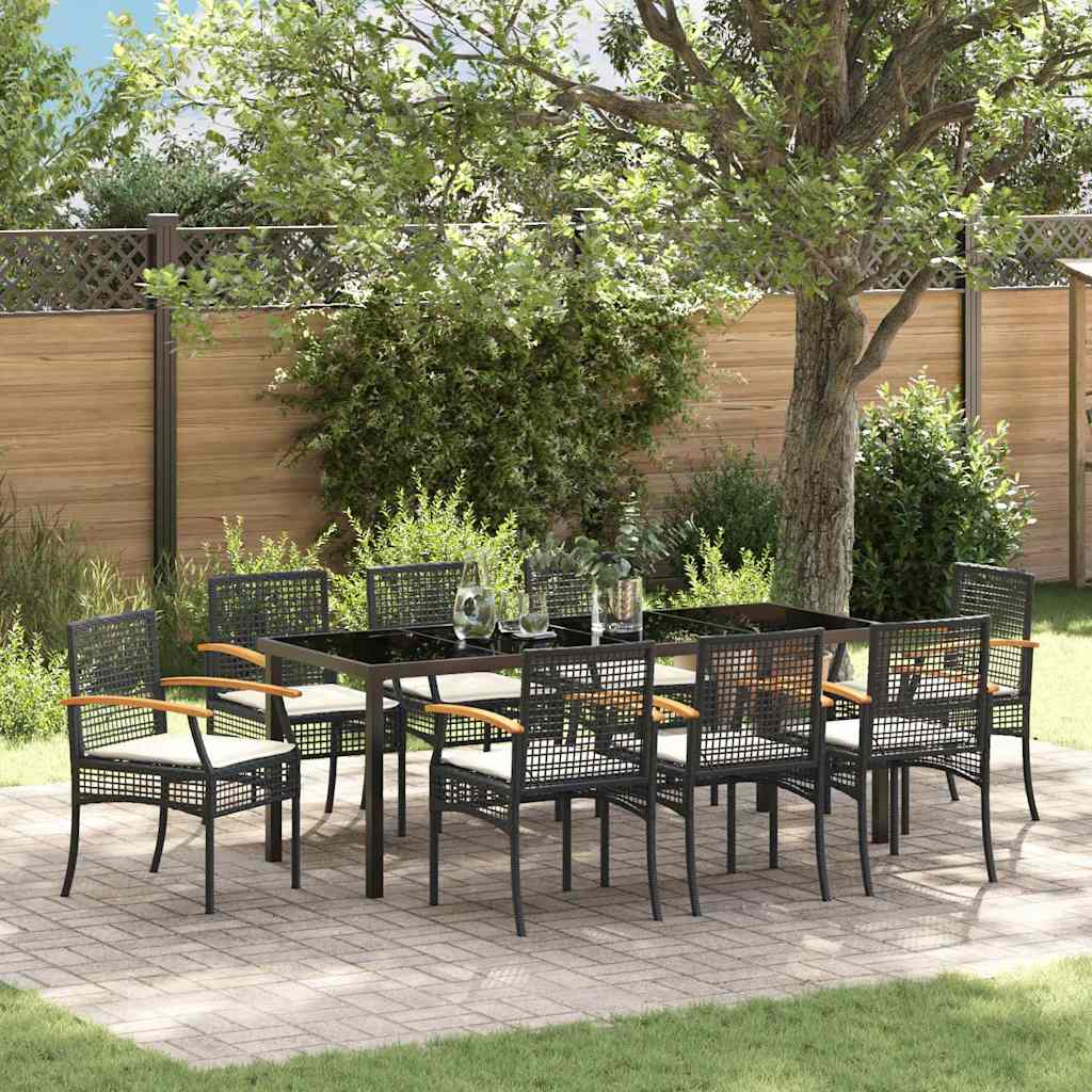 vidaXL Garden Dining Set with Cushions 9 pcs Black Rattan