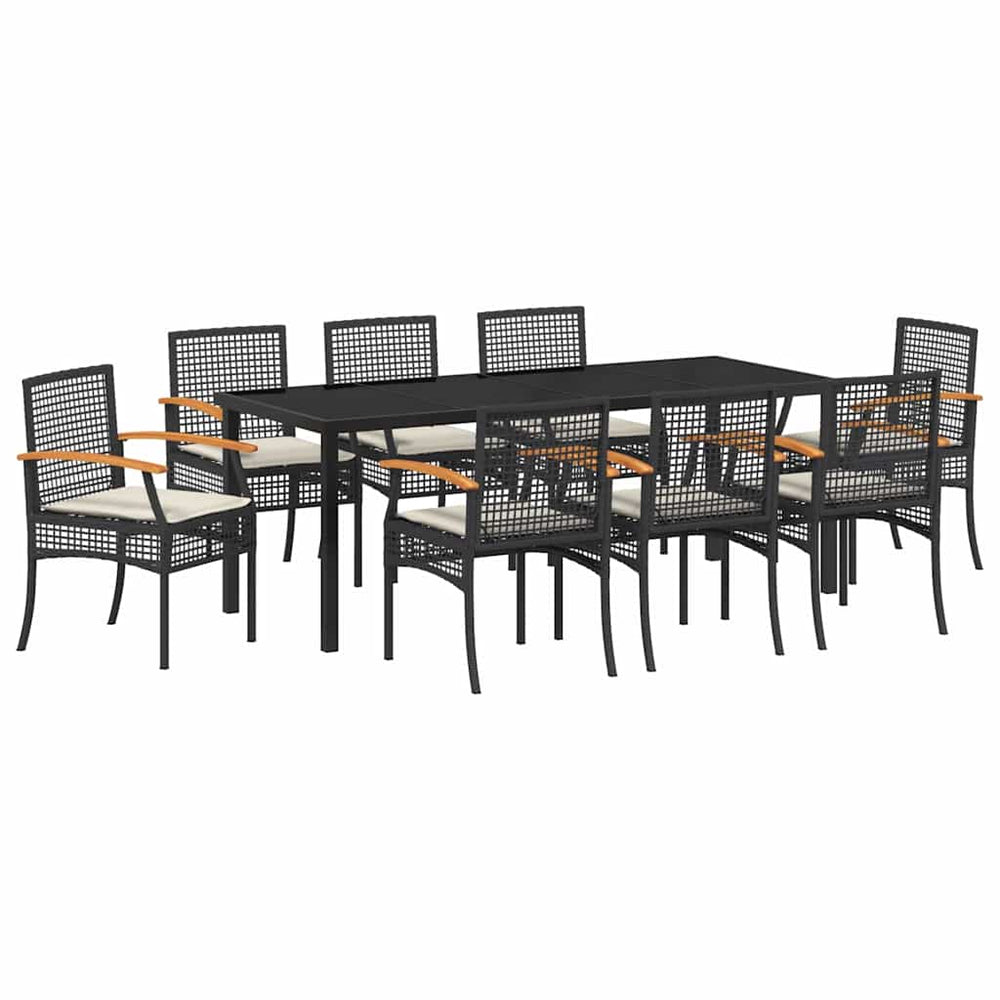 vidaXL Garden Dining Set with Cushions 9 pcs Black Rattan