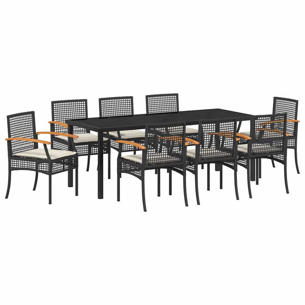 vidaXL Garden Dining Set with Cushions 9 pcs Black Rattan