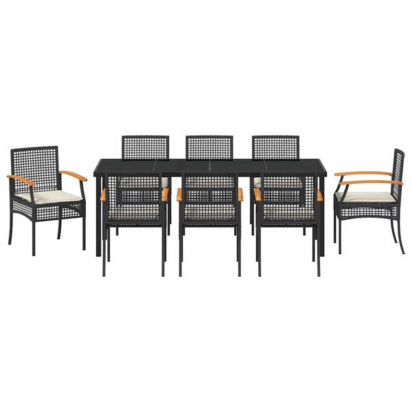 vidaXL Garden Dining Set with Cushions 9 pcs Black Rattan