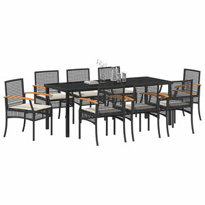 vidaXL Garden Dining Set with Cushions 9 pcs Black Rattan