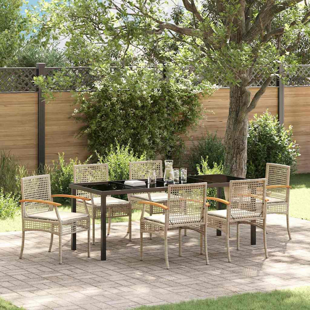 vidaXL Garden Dining Set with Cushions 7 pcs Beige and Black Rattan