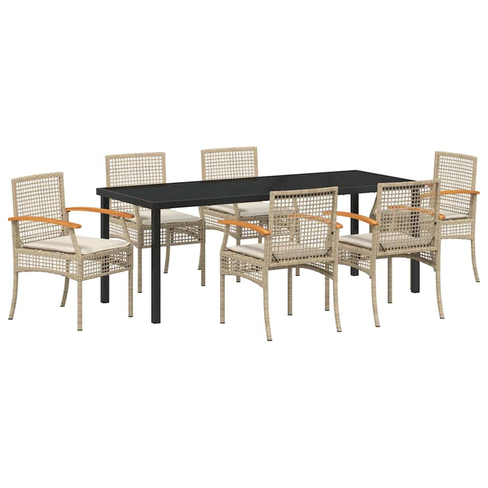 vidaXL Garden Dining Set with Cushions 7 pcs Beige and Black Rattan