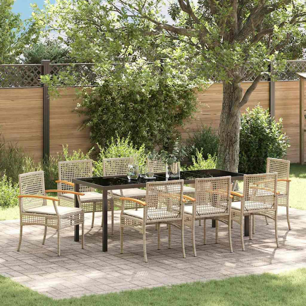 vidaXL Garden Dining Set with Cushions 9 pcs Beige and Black Rattan