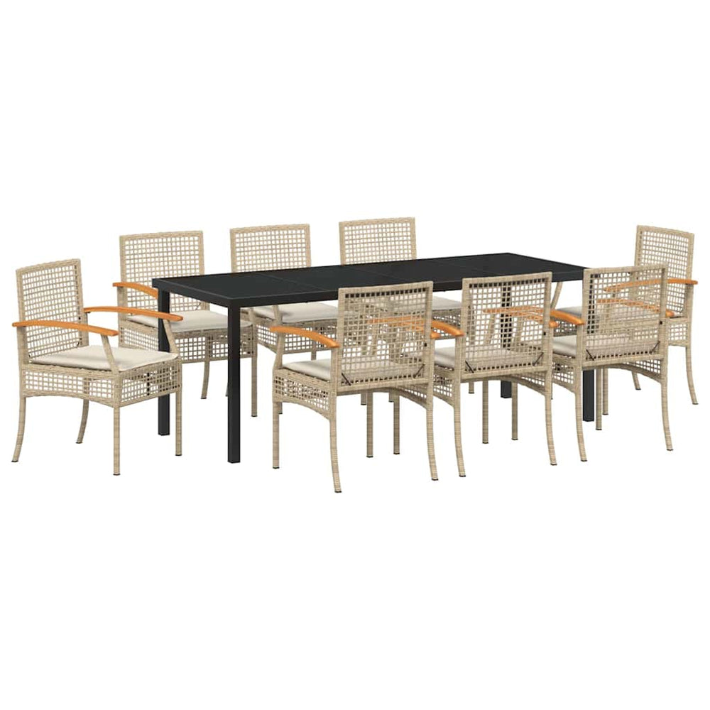 vidaXL Garden Dining Set with Cushions 9 pcs Beige and Black Rattan