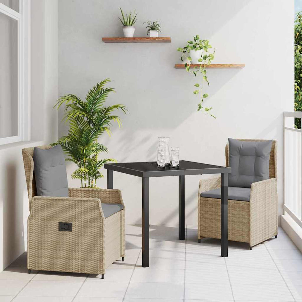vidaXL Outdoor Dining Set 3 pcs Beige and Light Gray Poly Rattan