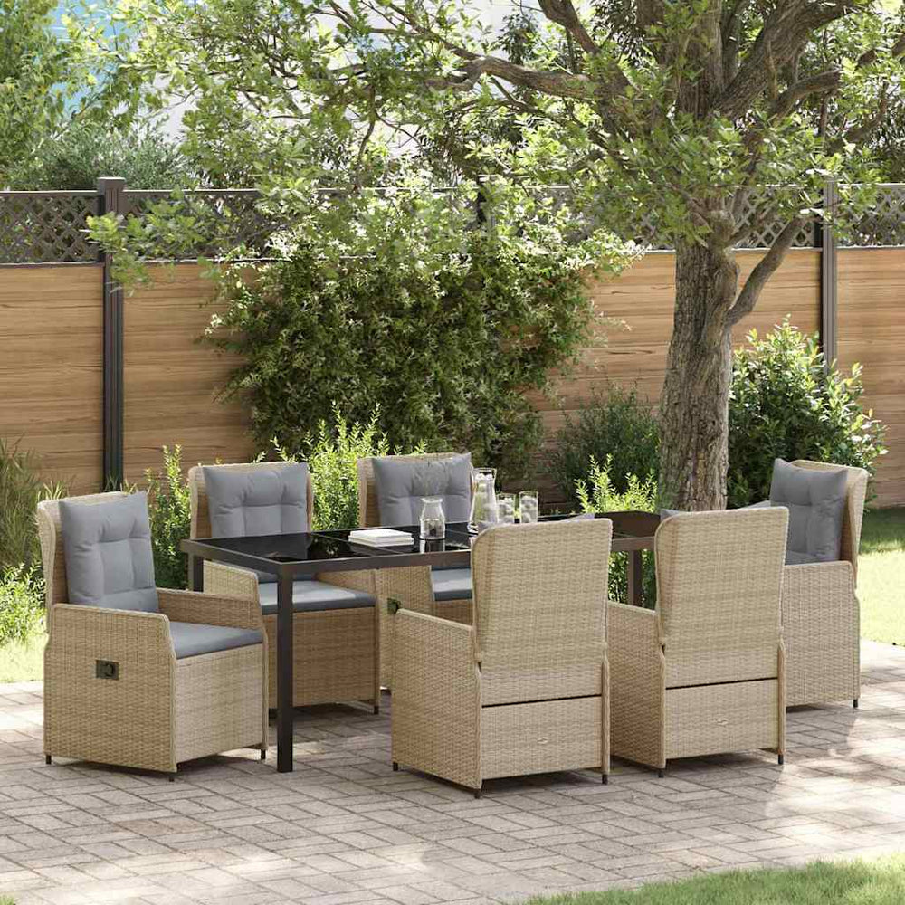 vidaXL Garden Dining Set 7 pcs Beige and Light Grey Poly Rattan
