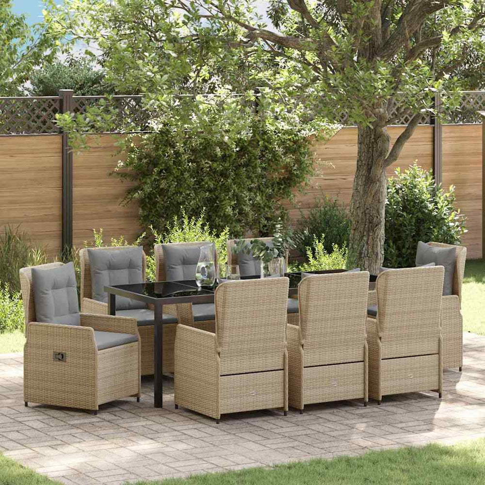 vidaXL Garden Dining Set 9 pcs Beige and Light Grey Poly Rattan