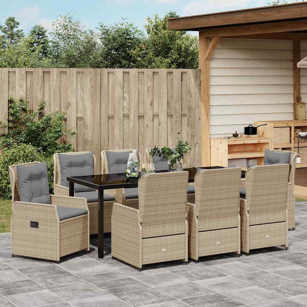 vidaXL Garden Dining Set 9 pcs Beige and Light Grey Poly Rattan