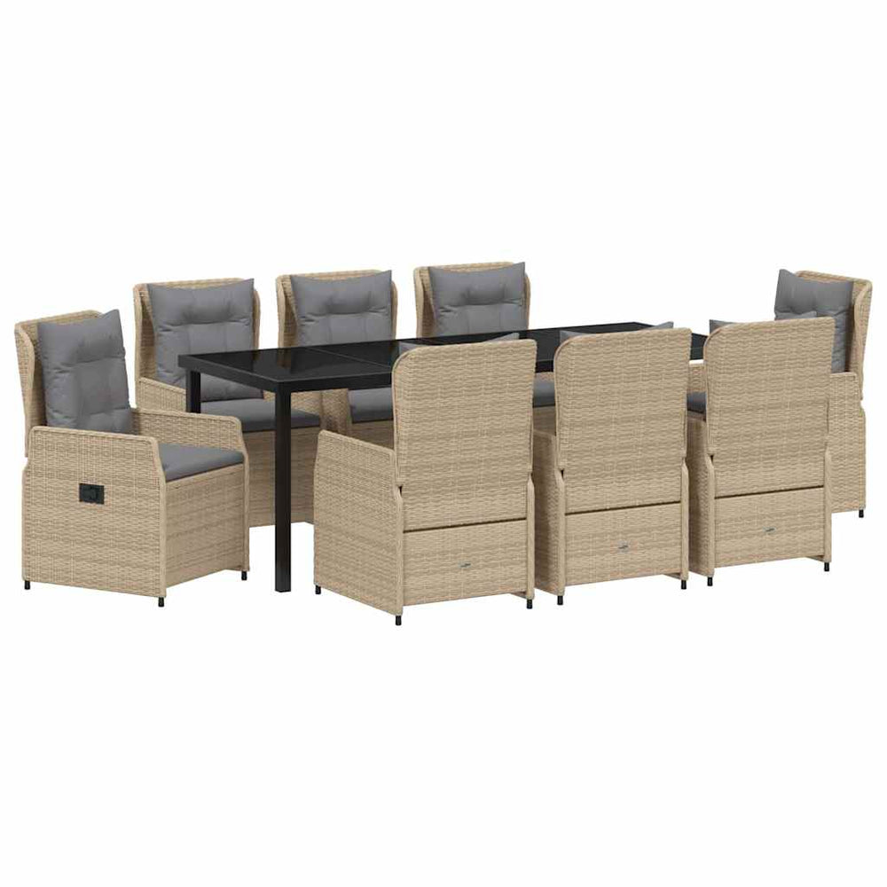 vidaXL Garden Dining Set 9 pcs Beige and Light Grey Poly Rattan