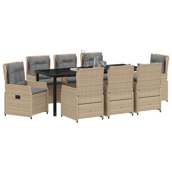 vidaXL Garden Dining Set 9 pcs Beige and Light Grey Poly Rattan