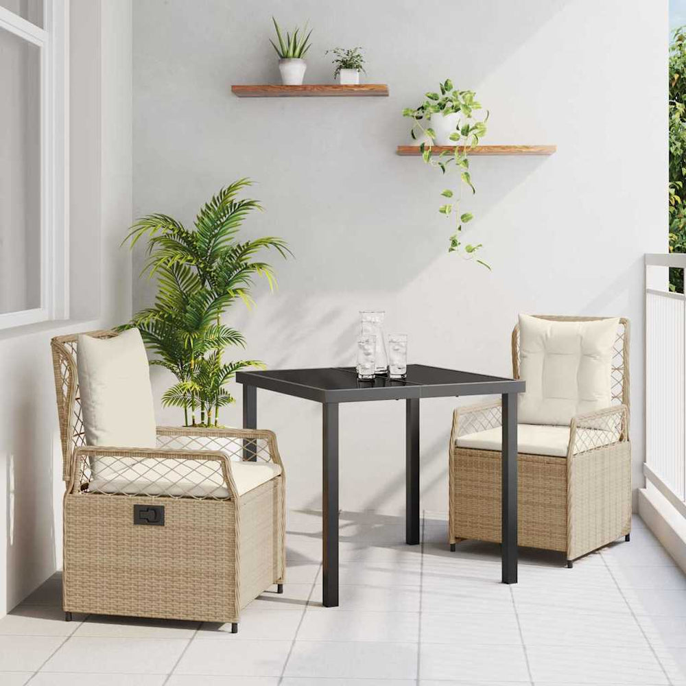 vidaXL Garden Dining Set 3 Pieces Beige and Cream White Poly Rattan