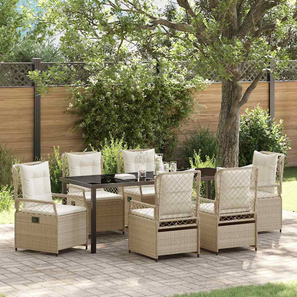 vidaXL Outdoor Dining Set 7 pcs Beige and Cream White Poly Rattan