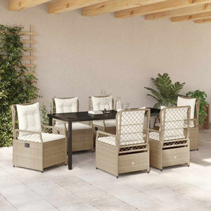 vidaXL Outdoor Dining Set 7 pcs Beige and Cream White Poly Rattan