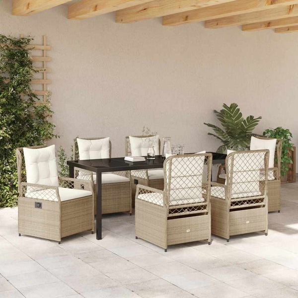 vidaXL Outdoor Dining Set 7 pcs Beige and Cream White Poly Rattan