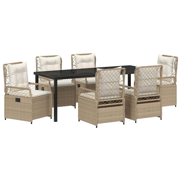 vidaXL Outdoor Dining Set 7 pcs Beige and Cream White Poly Rattan