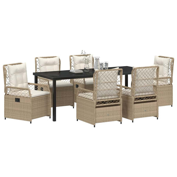 vidaXL Outdoor Dining Set 7 pcs Beige and Cream White Poly Rattan