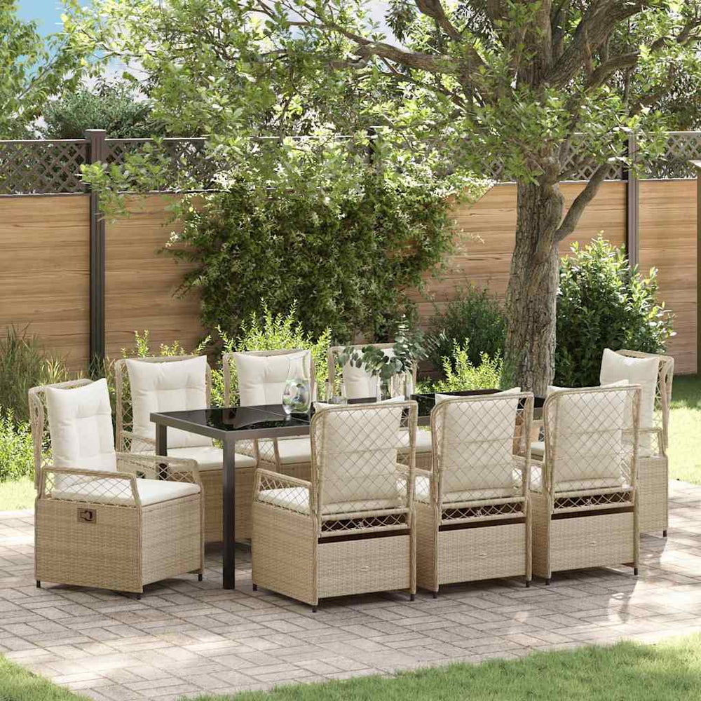 vidaXL Garden Dining Set 9 pcs Beige and Cream White Poly Rattan