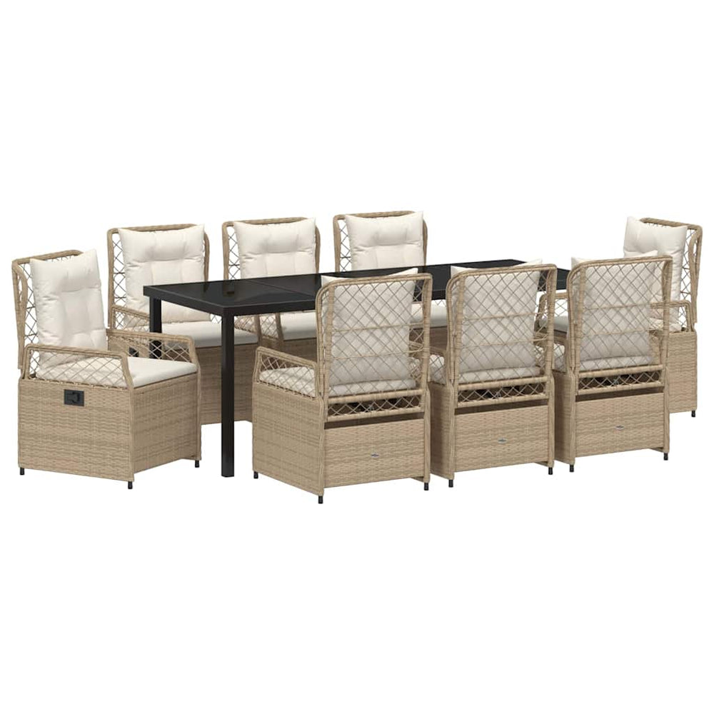vidaXL Garden Dining Set 9 pcs Beige and Cream White Poly Rattan