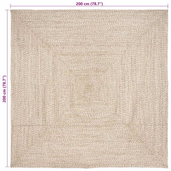 Jute Teppich Natur Weiß 200x200 cm