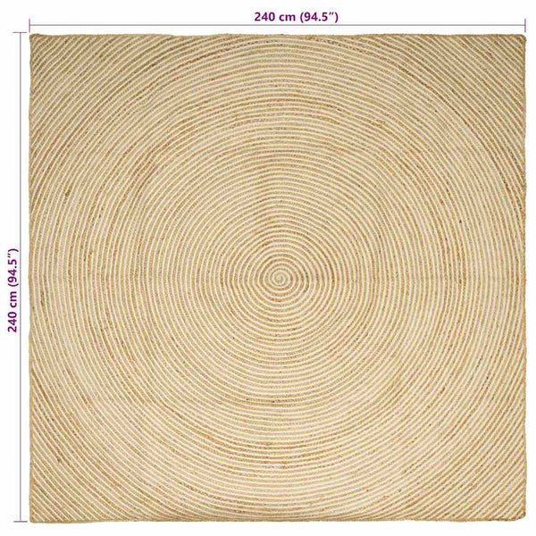 Jute Teppich Natur Weiß 240x240 cm