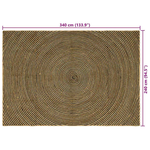 vidaXL Jute Rug Natural and Black 240 x 340 cm