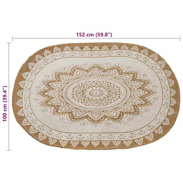 vidaXL Jute Rug Floral Natural 100 x 152 cm Jute