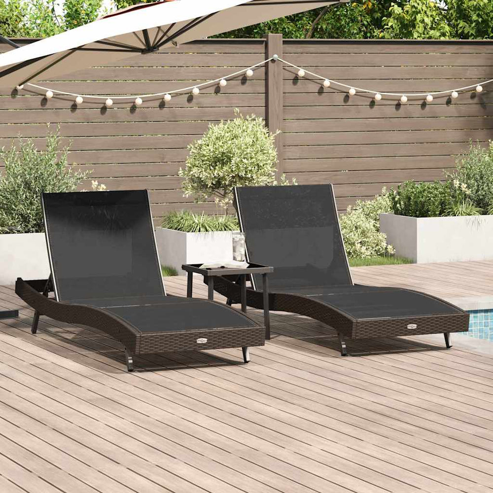 vidaXL Sun Lounger 3 pcs Brown 197 x 70 x 82 cm Poly Rattan