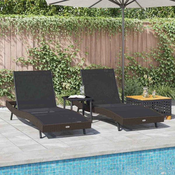 vidaXL Sun Lounger 3 pcs Brown 197 x 70 x 82 cm Poly Rattan