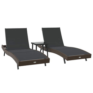 vidaXL Sun Lounger 3 pcs Brown 197 x 70 x 82 cm Poly Rattan