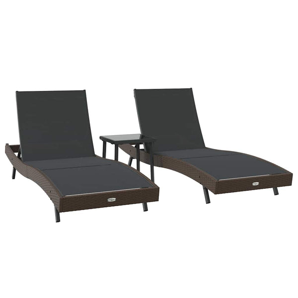 vidaXL Sun Lounger 3 pcs Brown 197 x 70 x 82 cm Poly Rattan