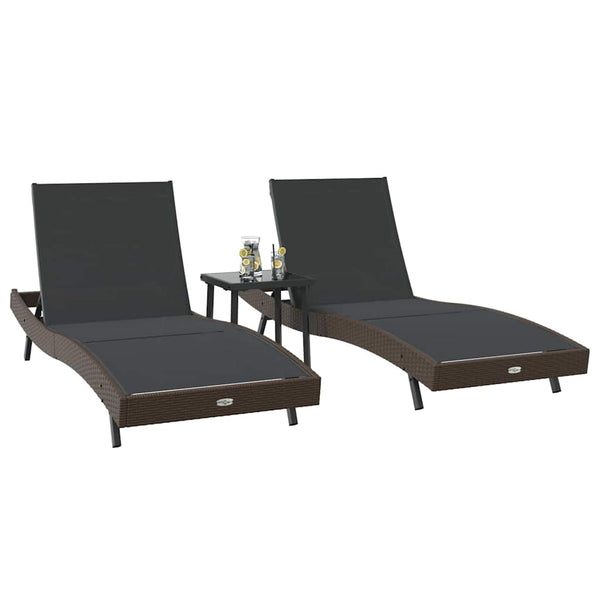 vidaXL Sun Lounger 3 pcs Brown 197 x 70 x 82 cm Poly Rattan