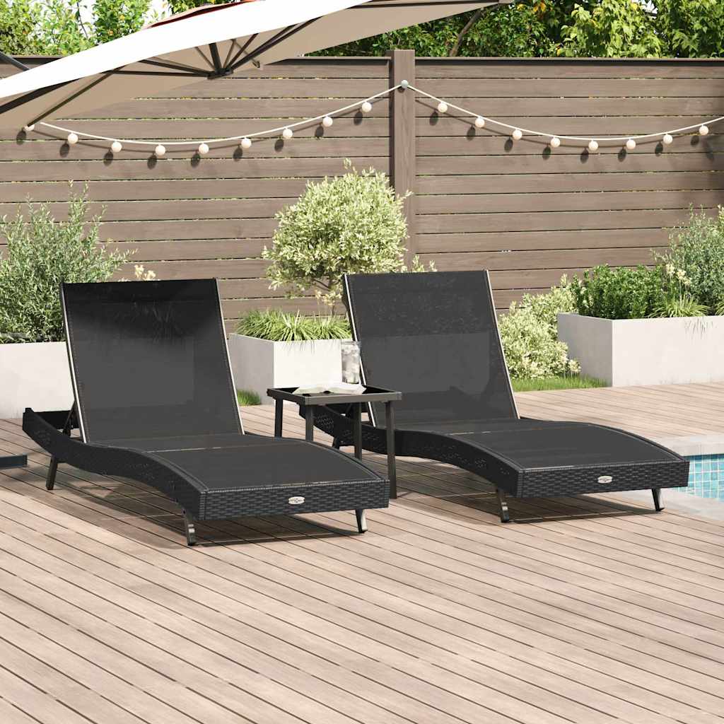 vidaXL Sun Lounger 3 pcs Black 197 x 70 x 82 cm Poly Rattan