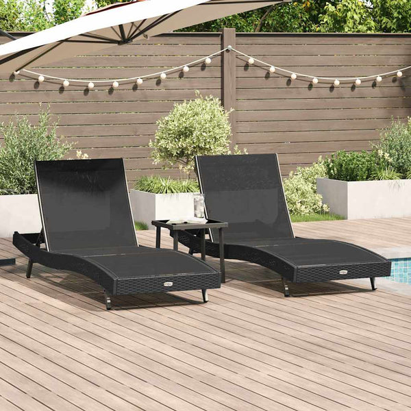 vidaXL Sun Lounger 3 pcs Black 197 x 70 x 82 cm Poly Rattan