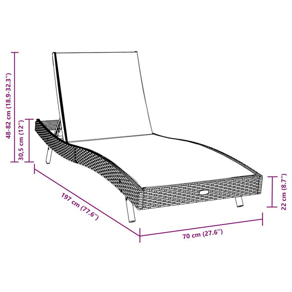 vidaXL Sun Lounger 3 pcs Black 197 x 70 x 82 cm Poly Rattan