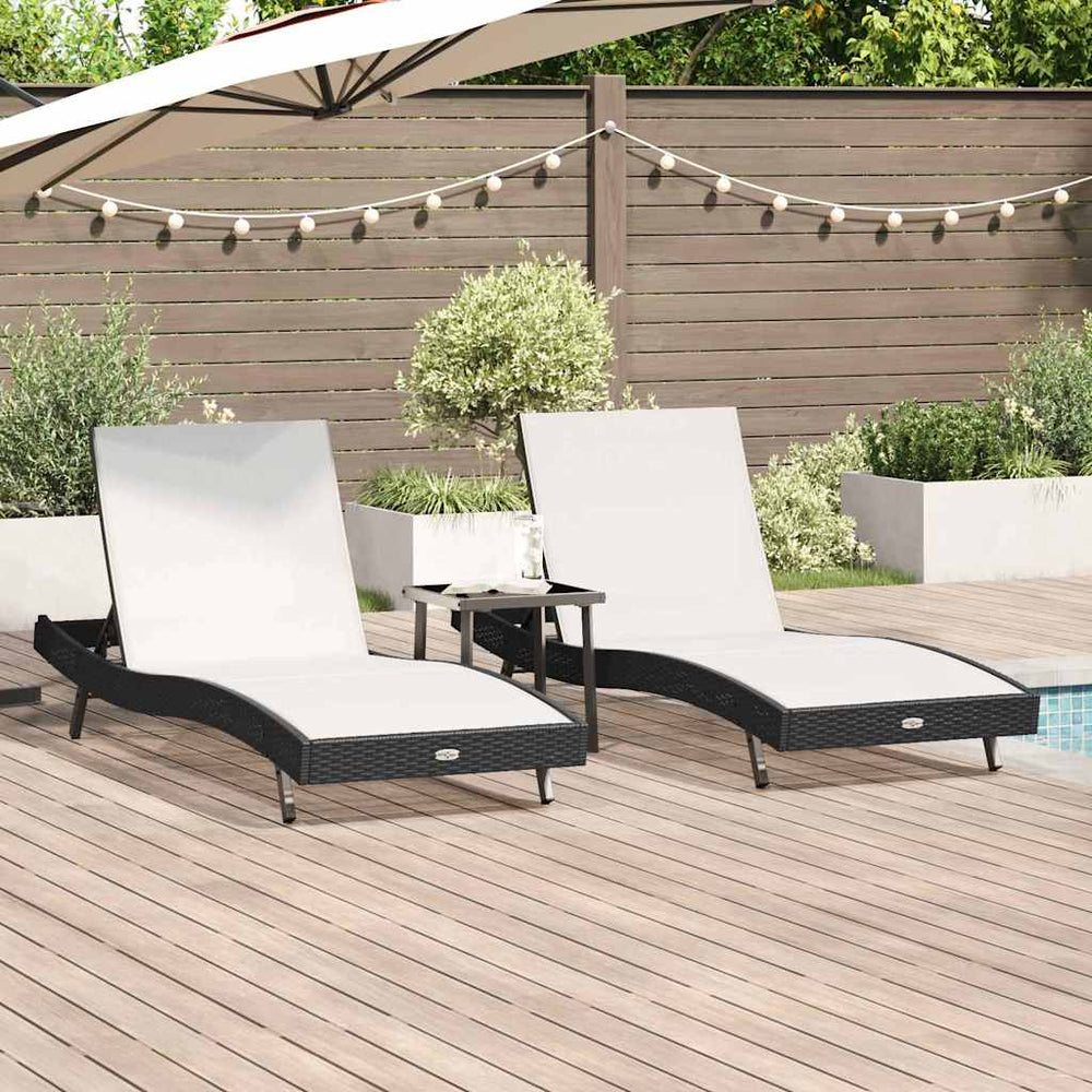 vidaXL Sun Lounger 3 pcs Black and White 197 x 70 x 82 cm Poly Rattan