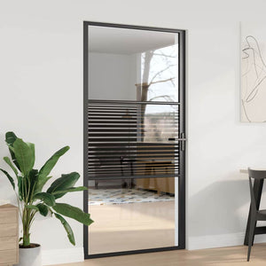 vidaXL Glass Door Striped Black 102.5 x 3.5 x 201.5 cm Aluminum