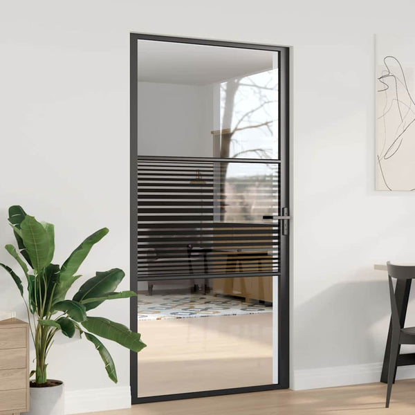 vidaXL Glass Door Striped Black 102.5 x 3.5 x 201.5 cm Aluminum