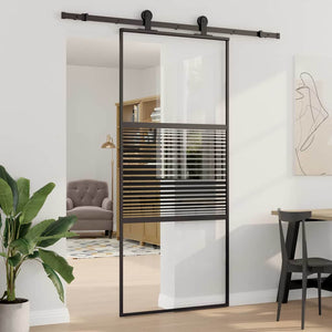 vidaXL Glass Door Striped Black 90 x 2 x 205 cm Aluminum