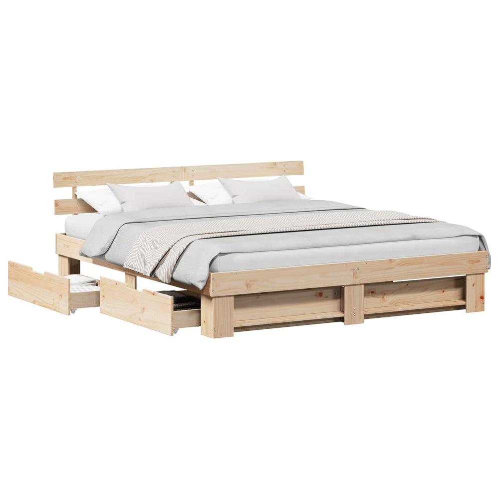 vidaXL Bed Frame with Headboard Brown 200 x 200 cm Solid Pine Wood