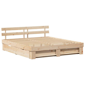 vidaXL Bed Frame with Headboard Brown 200 x 200 cm Solid Pine Wood