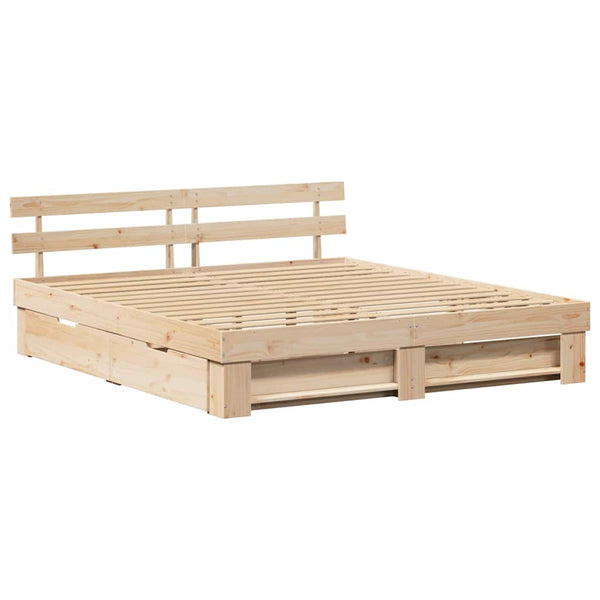 vidaXL Bed Frame with Headboard Brown 200 x 200 cm Solid Pine Wood