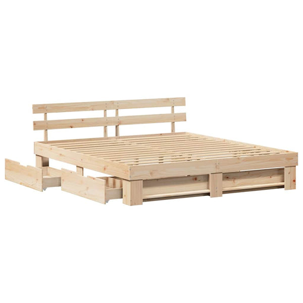 vidaXL Bed Frame with Headboard Brown 200 x 200 cm Solid Pine Wood